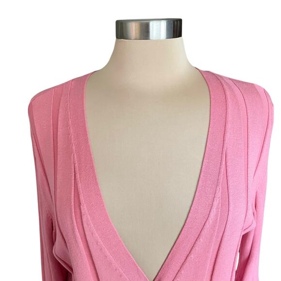 Rafaella Woman Pink Ribbed Knit Cardigan Sweater Size 1X Silk & Cotton Blend - Picture 2 of 8